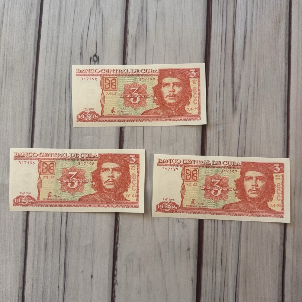 3 Consecutive Number Cuba Banknote 3 Pesos 2004 Uncirculated Che Guevara x3